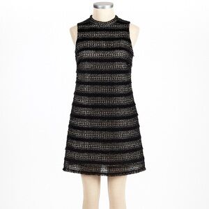 J Crew Dress Womens 2 Black Illusion Lace Fringe Party Wedding Feminine Romantic